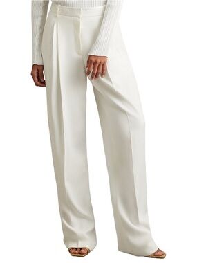 Reiss Cream Double Pleat Wide Leg Pants in Size 2